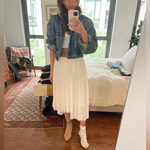 Zara Asymmetrical White Pleather Skirt with Faux Leather Waist NWT